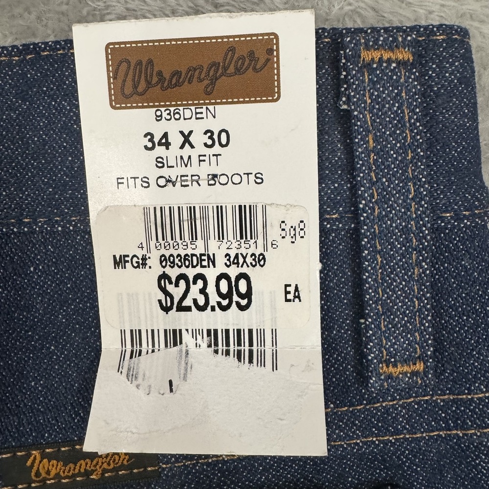 Wrangler Cowboy Cut Slim Fit Jeans Mens 34x30 Dark Wash Indigo 936DEN Denim NWT - Picture 4 of 16